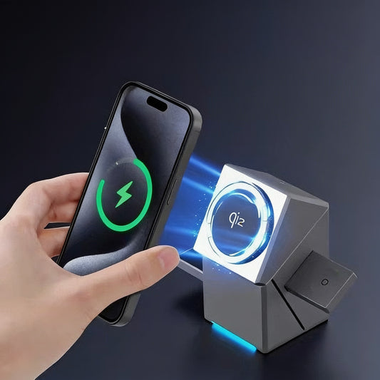 HYPERCUBE-Stazione di ricarica wireless 3 in 1 per iPhone , Apple Watch e AirPods Ricarica rapida , supporto con rotazione automatica