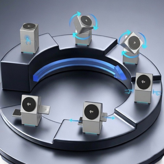 CUBE3 Qi2- Dock Magnetica 3‑in‑1 con Rotazione 360° per iPhone, Apple Watch e AirPods
